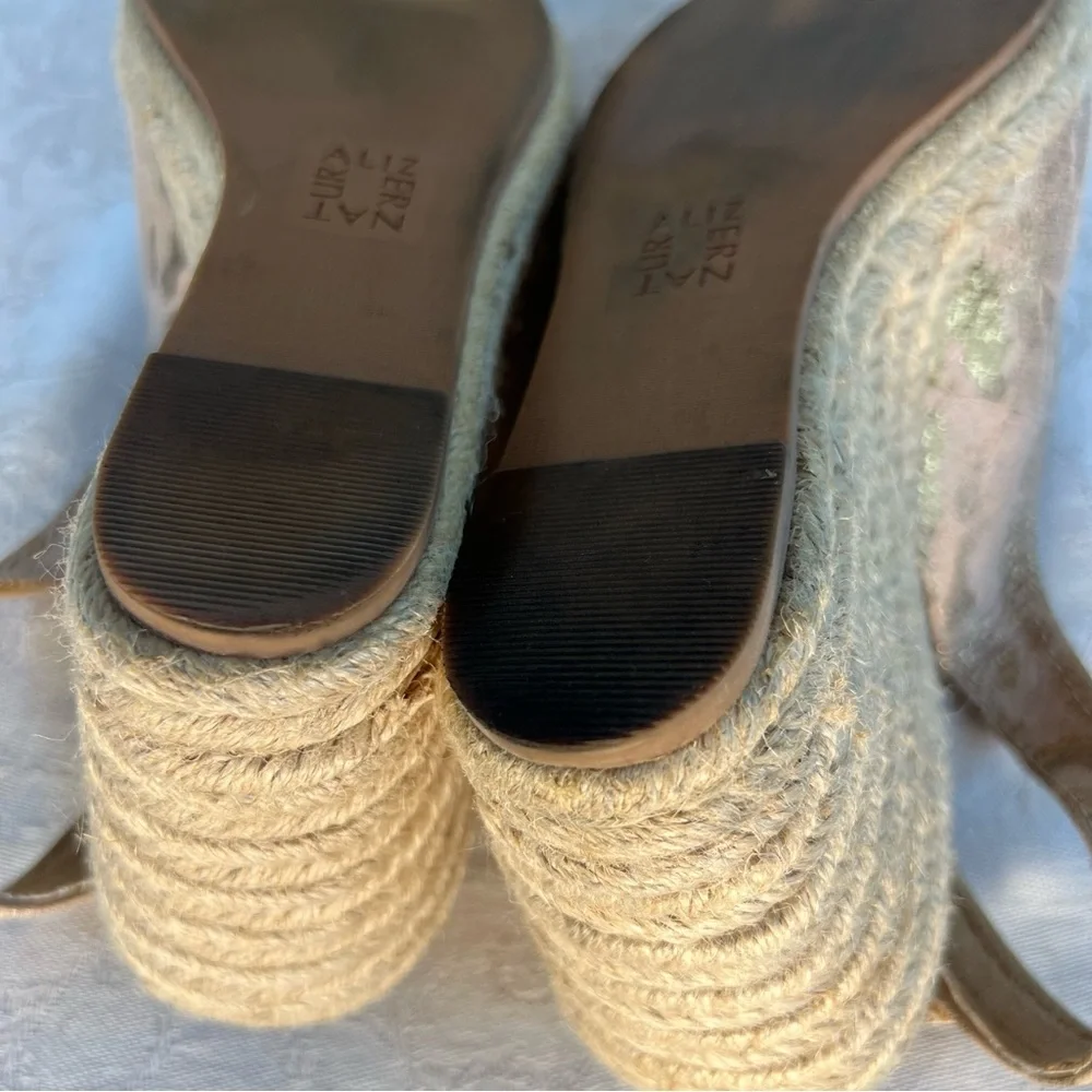 Naturalizer Pearl Shoes Leather Espadrilles Adjustable Sling Back 3” Wedge 8 M